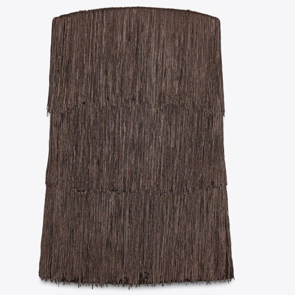 Zara Brown FRINGED STRAPLESS DRESS BNWT - Picture 3 of 7